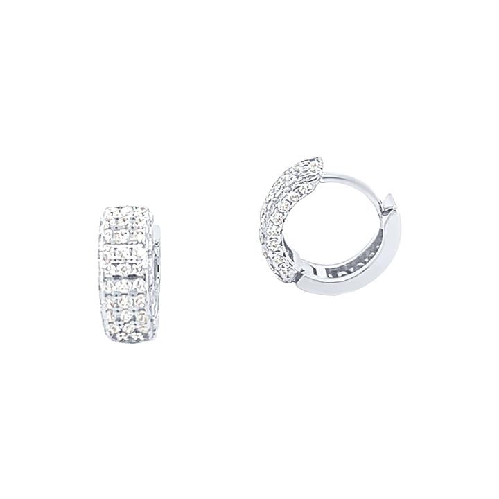 Image of Earrings. Productname: 12mm Pave Cubic Zirconia Sterling Silver Hoop Earrings in Silver colour by brand - Bevilles