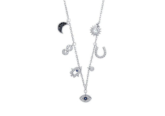 Image of Anklets. Productname: Multi Charm Anklet with Cubic Zirconia in Sterling Silver in Silver colour by brand - Bevilles