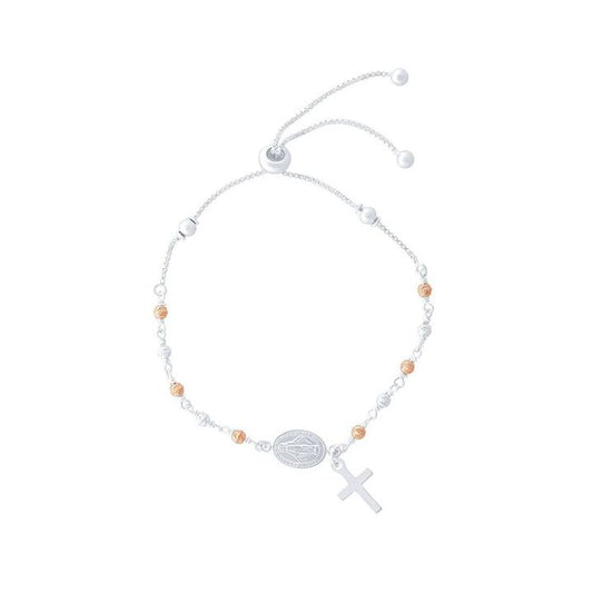 Image of Bracelets. Productname: Rose Plated Rosary Bead Bracelet in Sterling Silver in Silver colour by brand - Bevilles