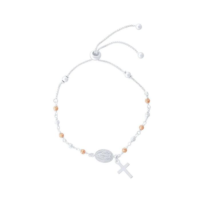 Image of Bracelets. Productname: 25cm Lady Mary Rosary Bead Bracelet in Rose Gold Plated Sterling Silver in Silver colour by brand - Bevilles