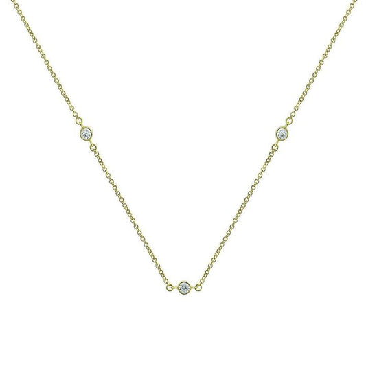 Image of Necklaces. Productname: Round Bezel Cubic Zirconia Station Necklace in Silver Filled 9kt Yellow Gold in Gold colour by brand - Bevilles