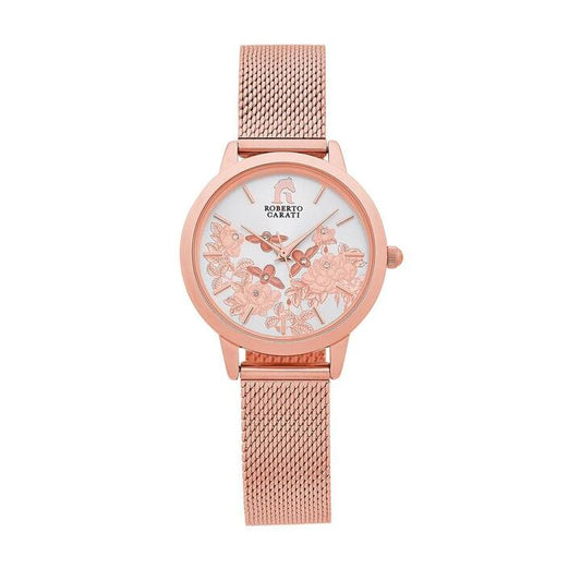 Image of Watches. Productname: Roberto Carati Floral Rose Gold Mesh Band in Watch colour by brand - Roberto Carati
