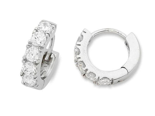 Image of Earrings. Productname: Sterling Silver Cubic Zirconia Hoop Earrings-10mm in Silver colour by brand - Bevilles