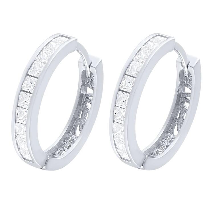 Image of Earrings. Productname: Sterling Silver Hoop Earrings with Cubic Zirconia in Silver colour by brand - Bevilles