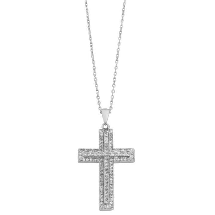 Image of Charms. Product name - 45cm Cubic Zirconia Cross Pendant Necklace in Sterling Silver in colour by brand - Bevilles