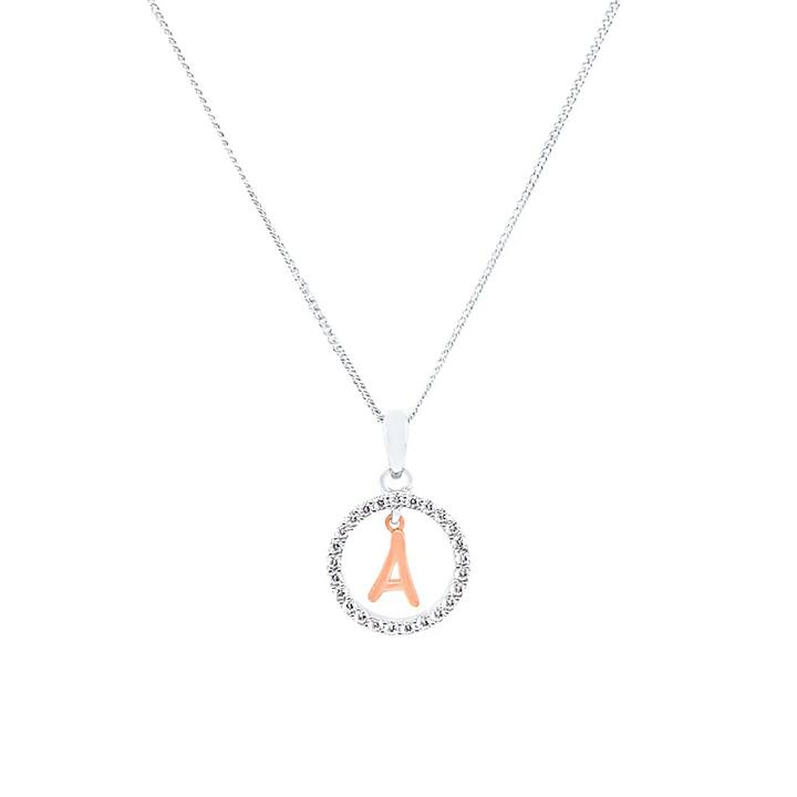 Image of Necklaces. Productname: 45cm Sterling Silver & Rose Plated Initial Necklace with Cubic Zirconias in Silver colour by brand - Bevilles