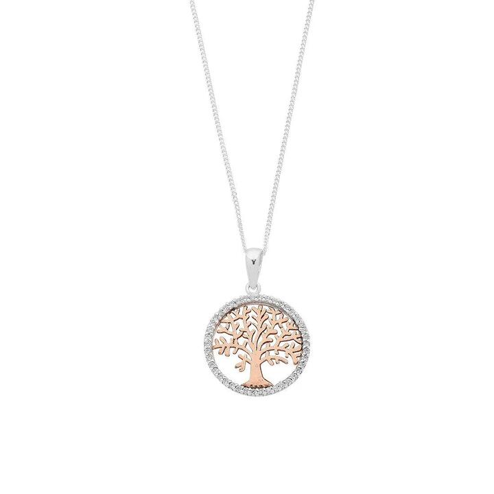 Image of Charms. Product name - 45cm Cubic Zirconia Tree of Life Pendant Necklace in Rose Gold Plated Sterling Silver in colour by brand - Bevilles