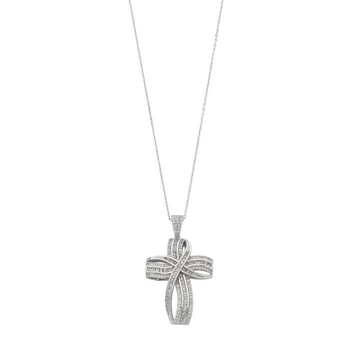 Image of Necklaces. Productname: 45cm Sterling Silver Cubic Zirconia Large Cross Necklace in Silver colour by brand - Bevilles