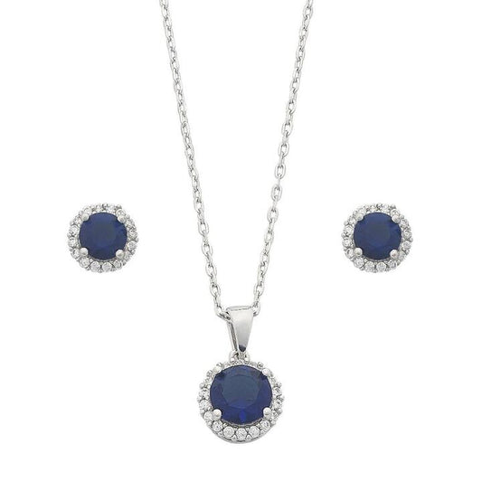 Image of Earrings. Productname: Sterling Silver Sapphire Cubic Zirconia Earrings and Necklace Set in Silver colour by brand - Bevilles