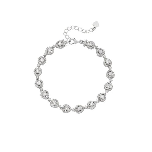 Image of Bracelets. Productname: 20cm Cubic Zirconia Halo Heart Shape Bracelet in Sterling Silver in Silver colour by brand - Bevilles