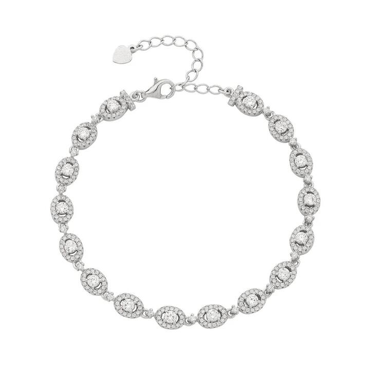 Image of Bracelets. Productname: 20cm Cubic Zirconia Oval Halo Bracelet in Sterling Silver in Silver colour by brand - Bevilles