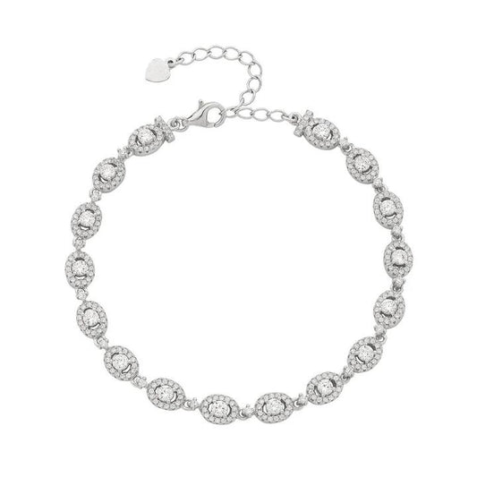 Image of Bracelets. Productname: 20cm Cubic Zirconia Oval Halo Bracelet in Sterling Silver in Silver colour by brand - Bevilles
