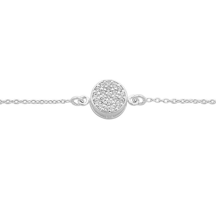 Image of Bracelets. Product name - 19cm Cubic Zirconia Pave Disc Bracelet in Sterling Silver in colour by brand - Bevilles