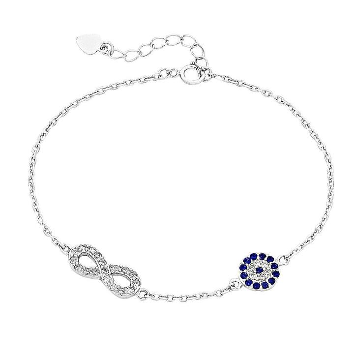 Image of Bracelets. Product name - 19cm Infinity and Evil Eye Bracelet in Sterling Silver in colour by brand - Bevilles