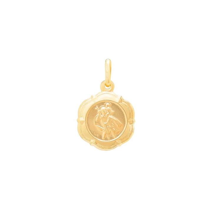 Image of Charms. Product name - Scalloped Saint Christopher Pendant in 9kt Yellow Gold in colour by brand - Bevilles