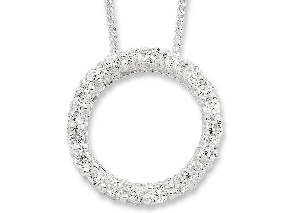 Image of Necklaces. Productname: 45cm Cubic Zirconia Open Circle Necklace in Sterling Silver in Silver colour by brand - Bevilles