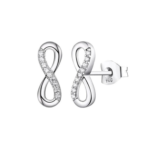 Image of Earrings. Productname: Sterling Silver Cubic Zirconia Infinity Stud Earrings in Silver colour by brand - Bevilles