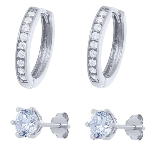 Image of Earrings. Productname: Sterling Silver Cubic Zirconia Hoop and Stud Earring Set in Silver colour by brand - Bevilles
