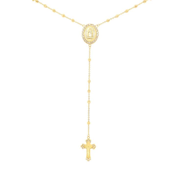 Image of Charms. Product name - 50cm Ornate Cubic Zirconia Rosary Bead Necklace in 9kt Yellow Gold in colour by brand - Bevilles