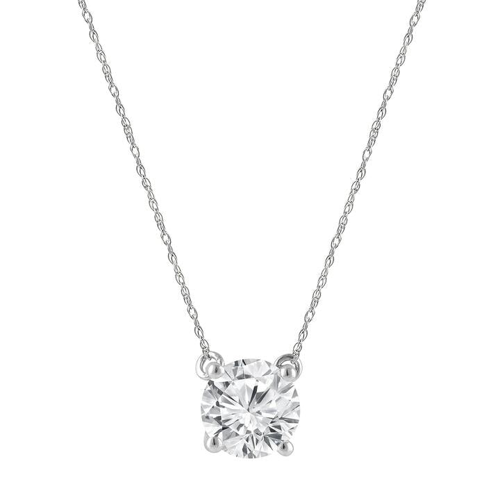 Image of Necklaces. Productname: Meera 1.00ct Laboratory Grown Solitaire Diamond Necklace in 9kt White Gold in Diamond colour by brand - Bevilles