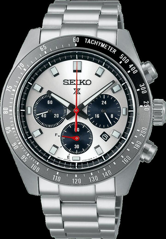 Image of Watches. Productname: Seiko Prospex Speedtimer Solar Chrono Silver Face Case Band SSC911P in Watch colour by brand - Seiko