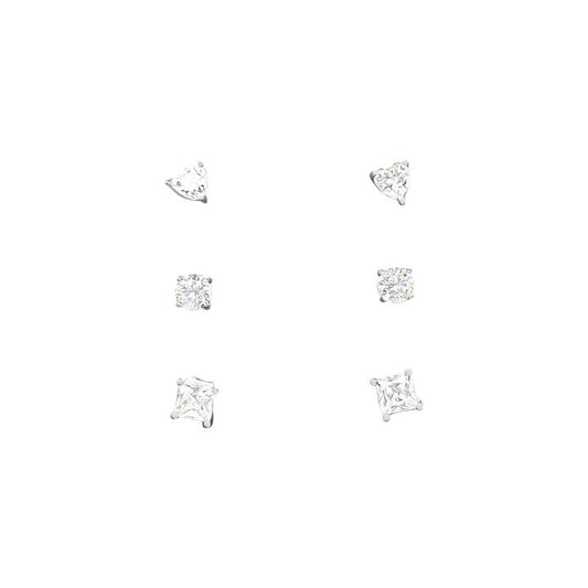 Image of Earrings. Productname: 4mm Children's Sterling Silver 3pc Stud Earring Set with Cubic Zirconia in Silver colour by brand - Bevilles
