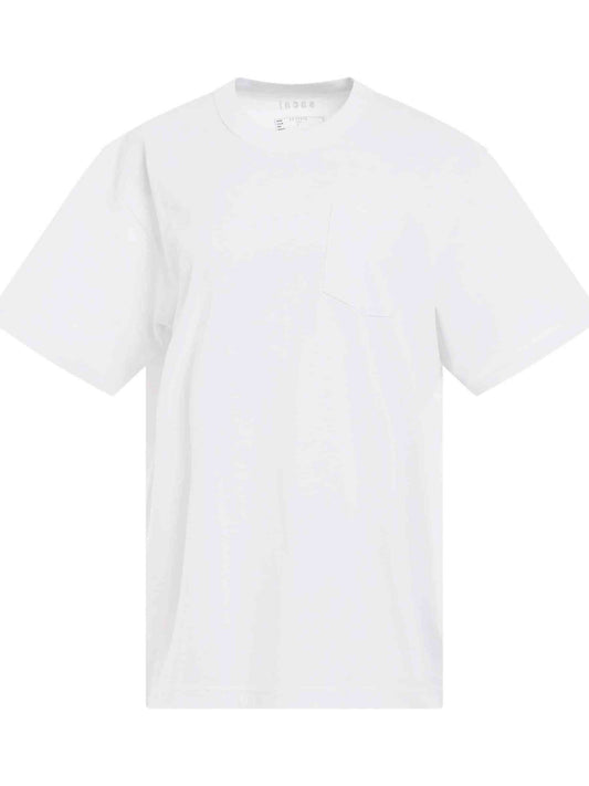 Image of a model wearing Tops. Productname: SACAI Quote Graphic T-Shirt in WHITE colour by brand - SACAI