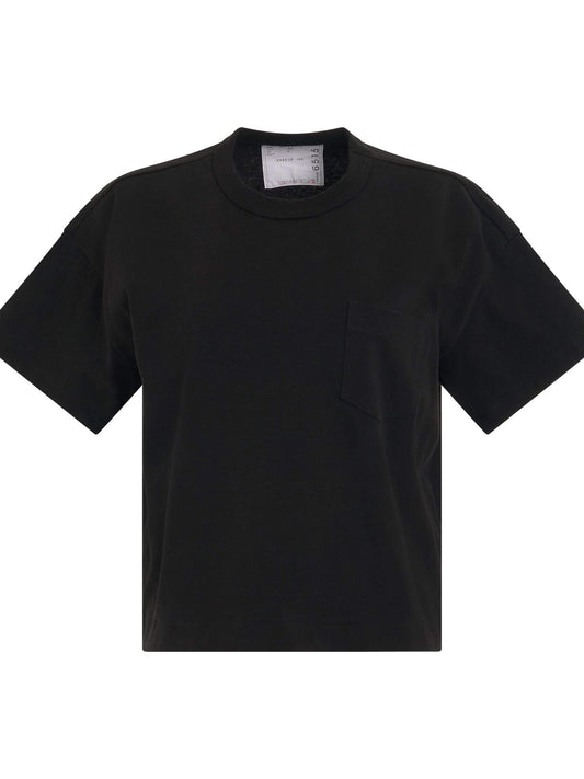 Image of a model wearing Tops. Productname: SACAI S Cotton Jersey T-Shirt with Pocket in Black colour by brand - SACAI