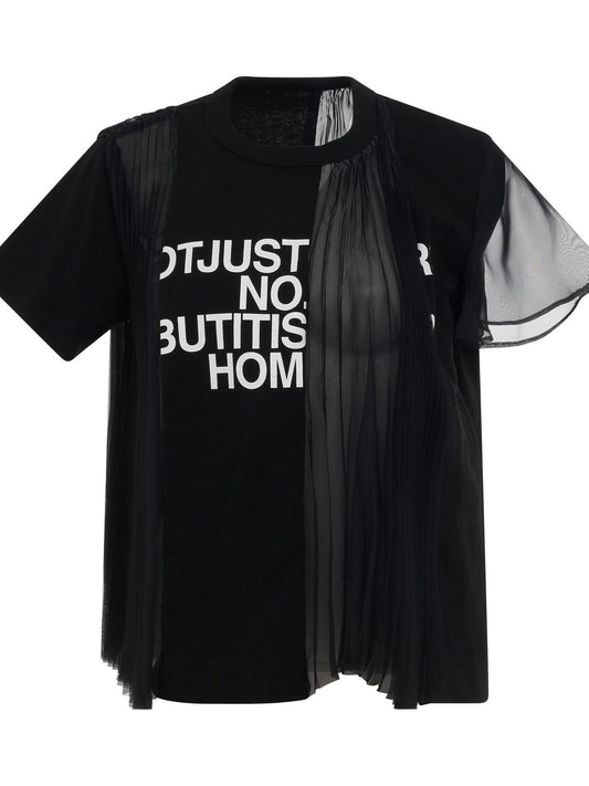 Image of a model wearing Tops. Productname: SACAI Classic Cotton Jersey T-Shirts in Black colour by brand - SACAI