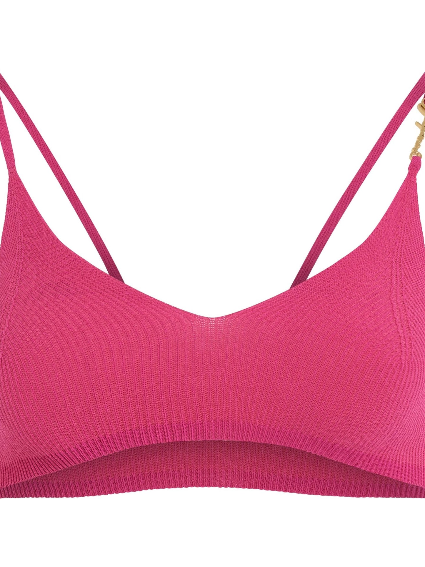 Image of a model wearing Tops. Productname: JACQUEMUS Pralu Bra Top in Pink colour by brand - JACQUEMUS