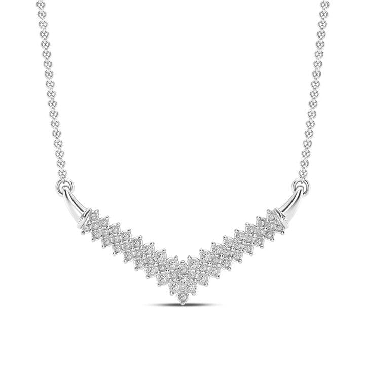 Image of Necklaces. Productname: 44cm 3 Row V Shape Necklace with 0.50tw of Diamonds in Sterling Silver in Diamond colour by brand - Bevilles