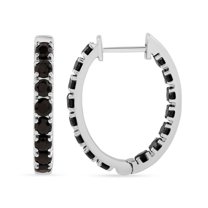 Image of Earrings. Productname: Inside Out Hoop Earrings with Black Spinel in Sterling Silver in Diamond colour by brand - Bevilles