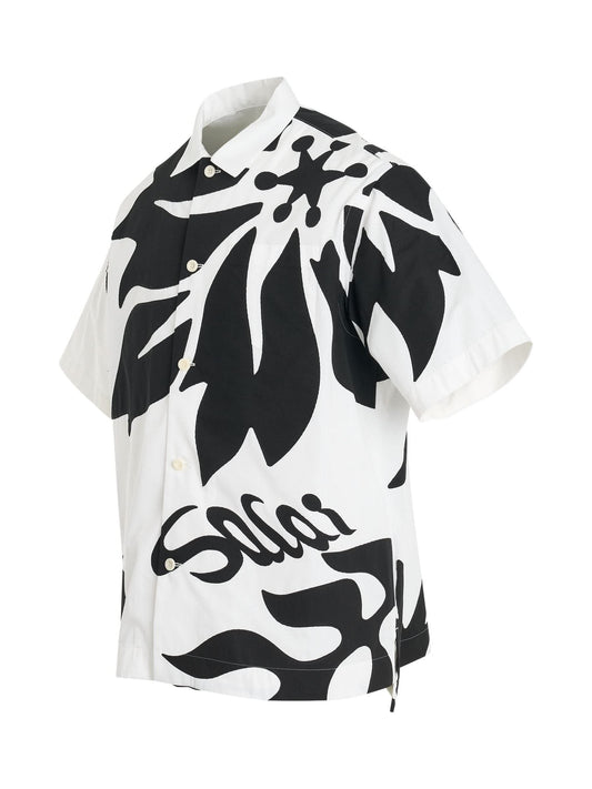 SACAI Floral Embroidered Patch Cotton Poplin Shirt (White)