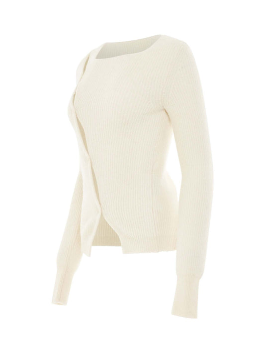 JACQUEMUS Pau Asymmetric Cardigan (Light Beige)