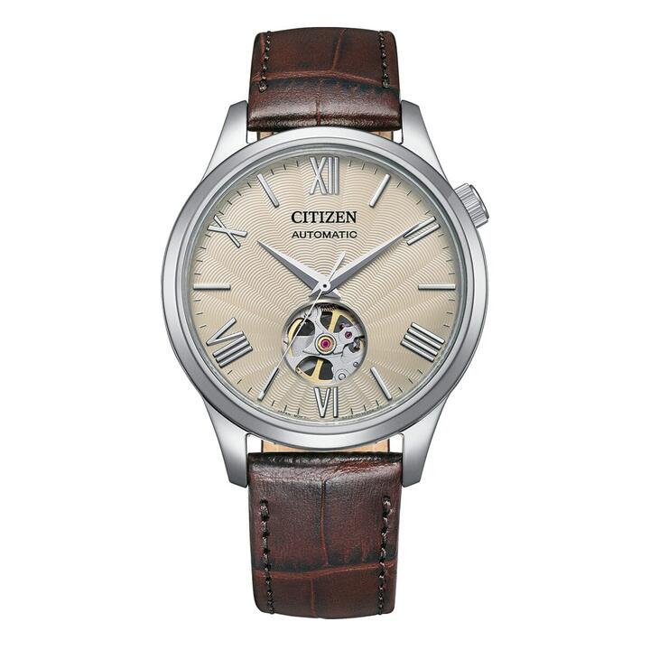 Image of a model wearing Dress. Productname: Citizen Dress NH9130-17A Silver and Brown Men's Watch in Watch colour by brand - Citizen