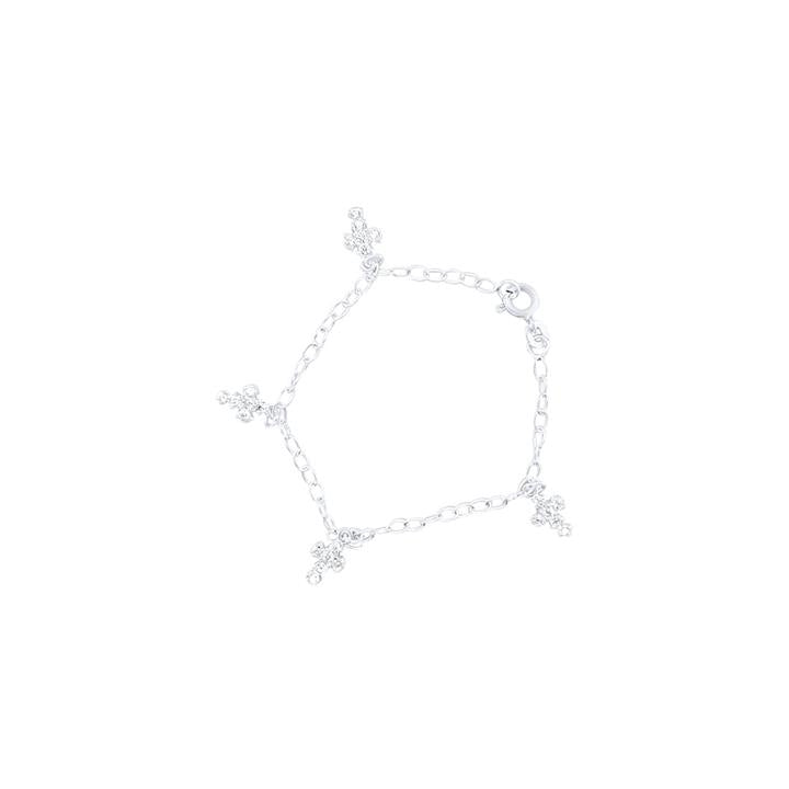 Image of Bracelets. Productname: 15cm Children's Cross Charm Bracelet with Cubic Zirconia in Sterling Silver in Silver colour by brand - Bevilles