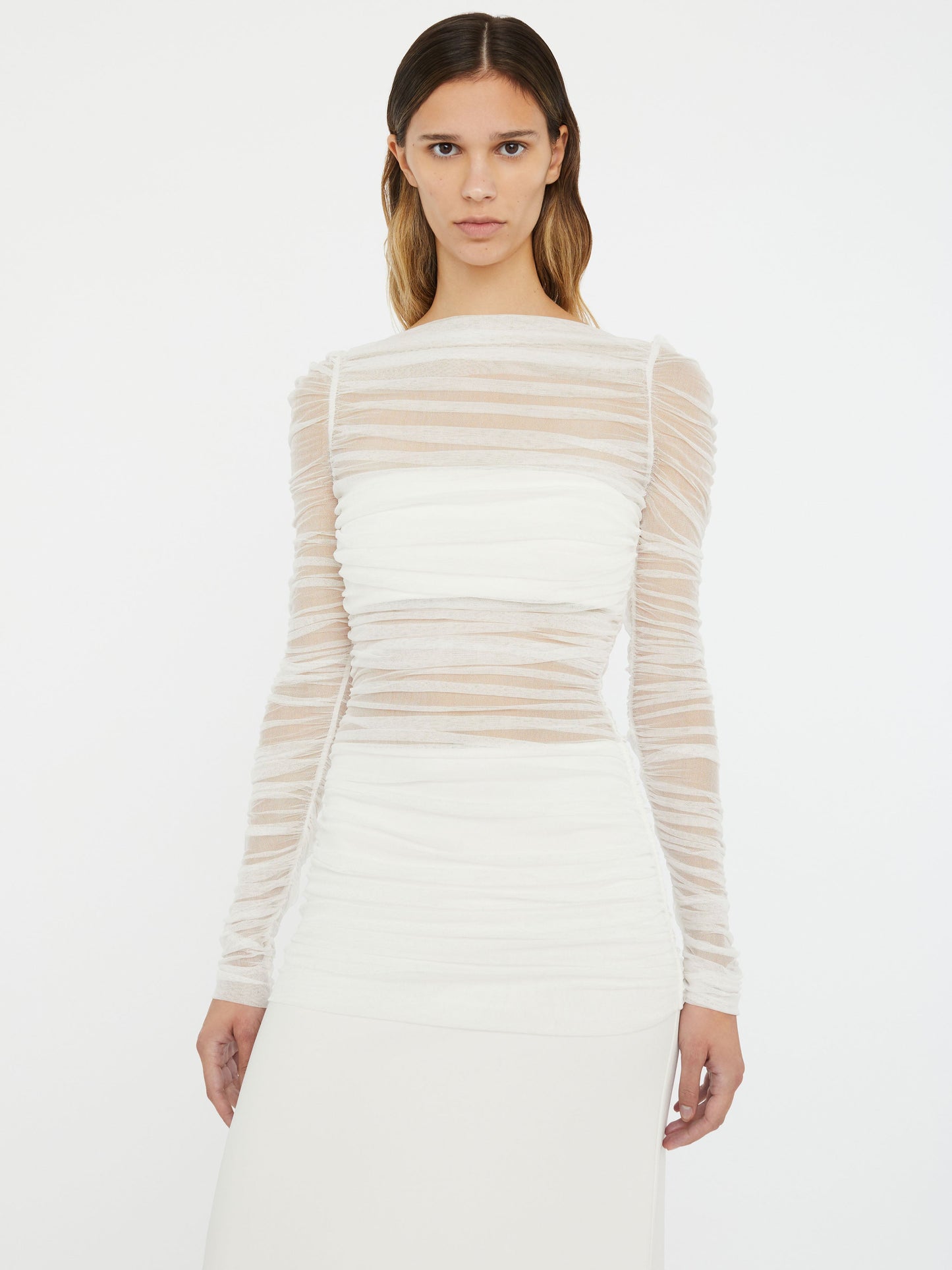 Christopher Esber Veiled Tulle Overlay Gown (White)