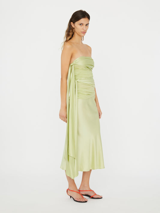 Christopher Esber Knotted Silk Gather Midi Dress (Melon)