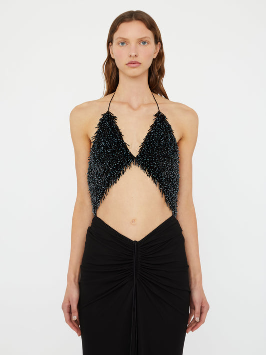 Christopher Esber Tiered Thorn Beaded Disconnect Dress (Teal)