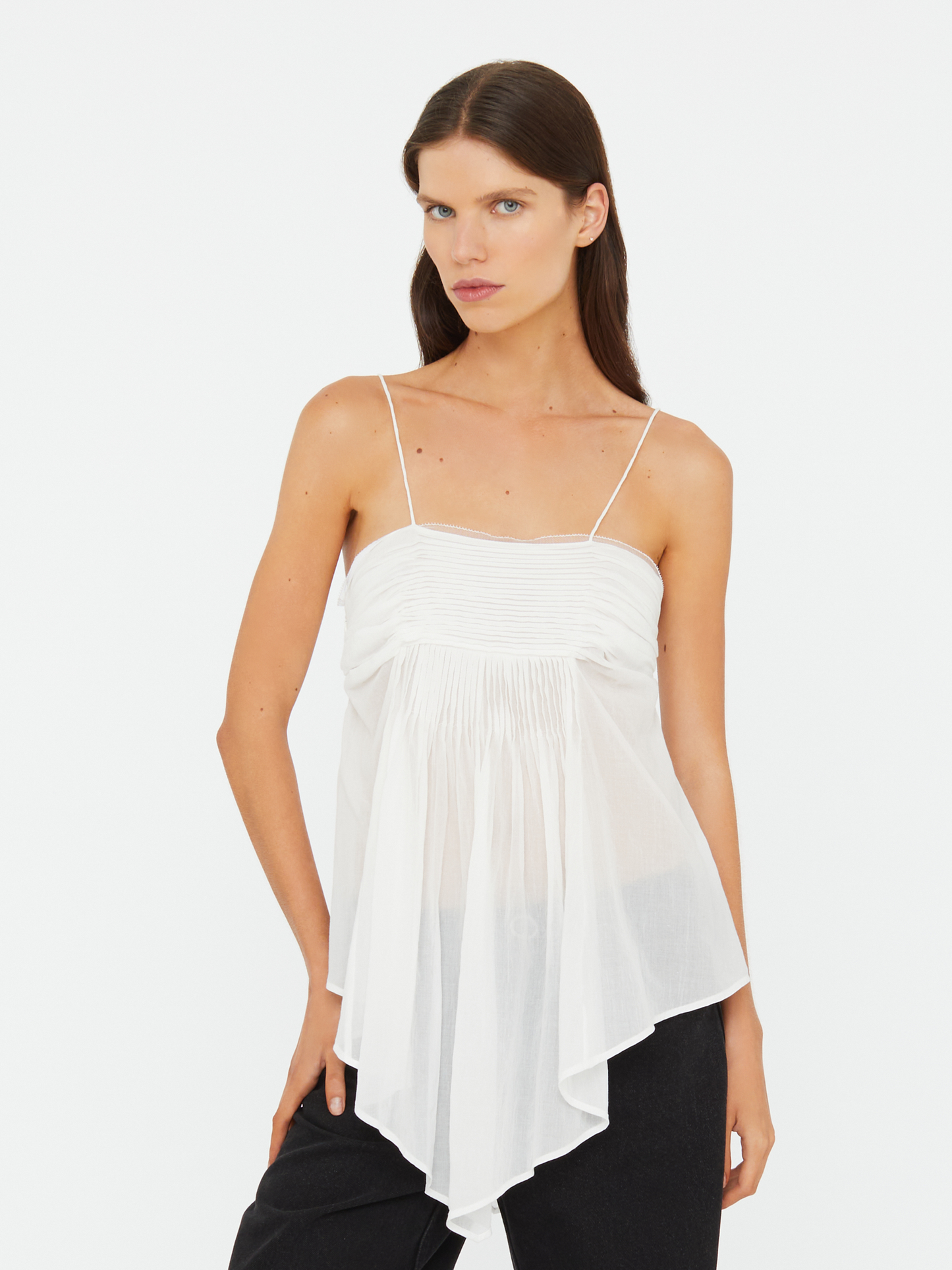 Image of a model wearing Tops. Productname: Christopher Esber Anemoi Cami in White colour by brand - Christopher Esber