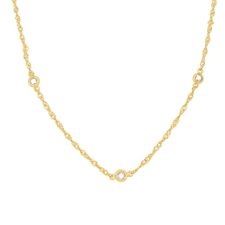 Image of Charms. Product name - 45cm Bezel Cubic Zirconia Station Necklace in Yellow Gold Pated Sterling Silver in colour by brand - Bevilles