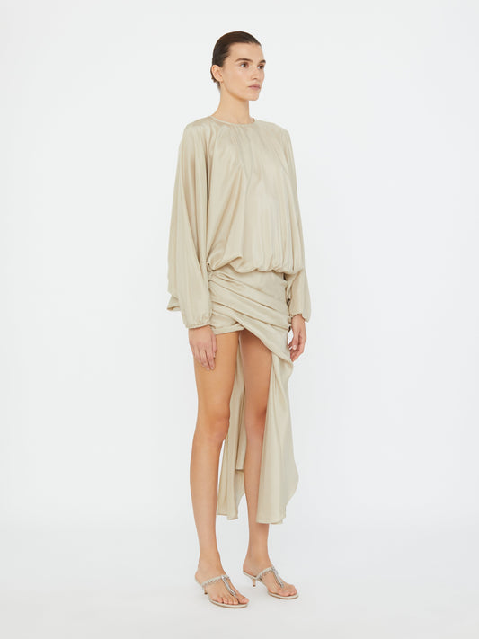Christopher Esber Parachute Silk Drape Mini Dress (Stone)