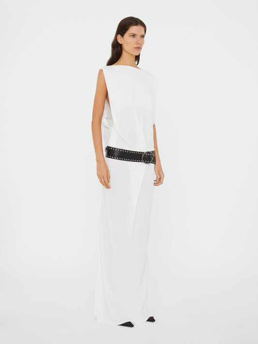 Christopher Esber Leather Belted Drop Jersey Dress (White)