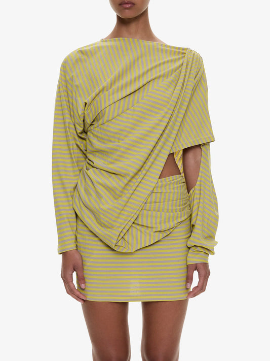 CHRISTOPHER ESBER Aiba Draped Cotton Jersey Long Sleeve Dress (Stripe)