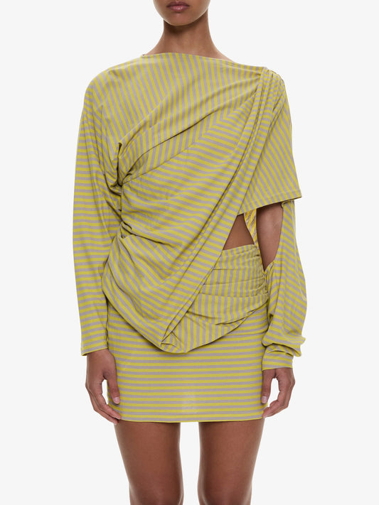 CHRISTOPHER ESBER Aiba Draped Cotton Jersey Long Sleeve Dress (Stripe)