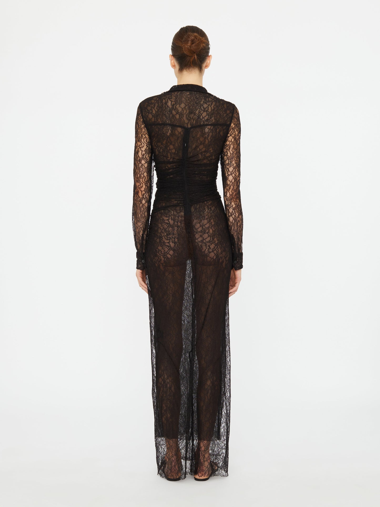 Christopher Esber Lace Venus Plunge Shirt Dress (Black)