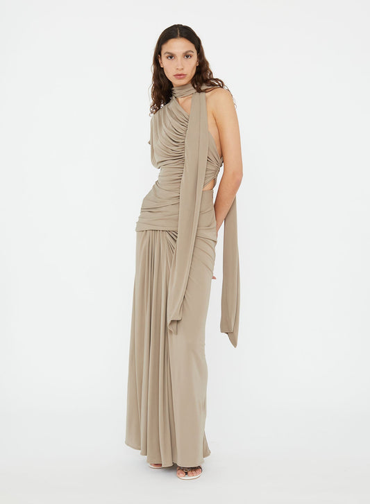 Christopher Esber Aiba Draped Jersey Skirt (Clay)