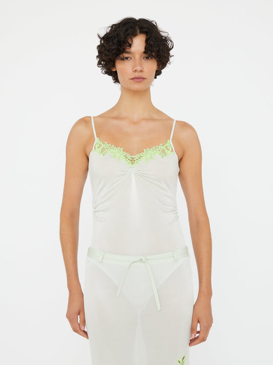 Christopher Esber Hibiscus Embroidered Rib Bodysuit (Green)