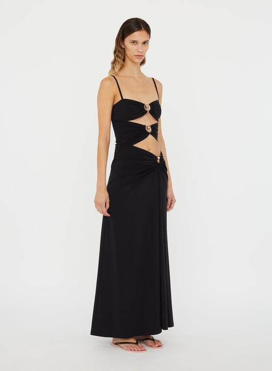 Christopher Esber Ruched Orbit Split Dress (Black)