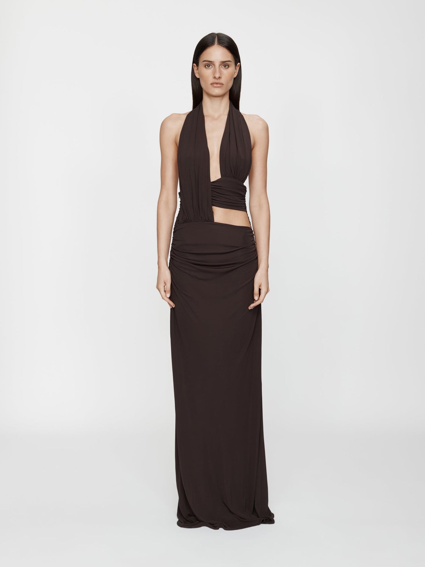 CHRISTOPHER ESBER Draped Cummerbund Jersey Dress (Espresso)